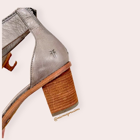 Frye Brielle Grey Strap Wood Heeled Sandal Summer Spring Formal Casual Low Heel - Picture 12 of 14